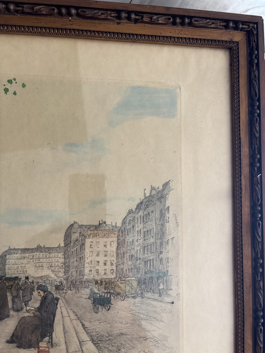 Aquatint Paris Tarik Frantisek Simon (1877-1942) Second-hand Booksellers On The Quays Of Notre Dame-photo-5