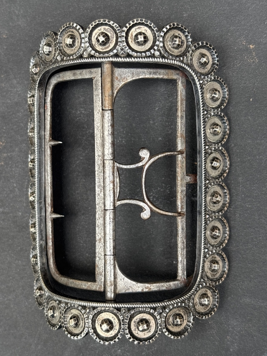18th Century Louis XV Silver And Steel Shoe Buckle -photo-2