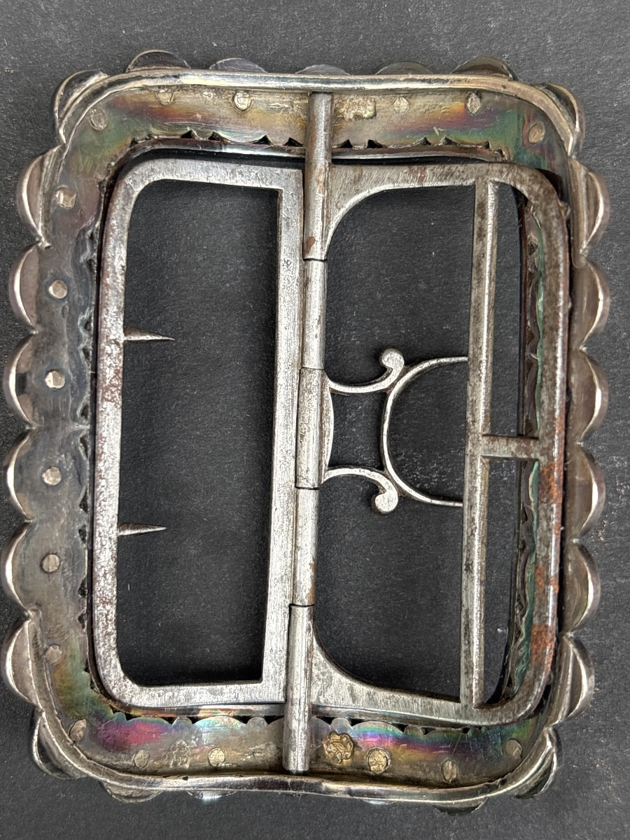 18th Century Louis XV Silver And Steel Shoe Buckle -photo-3