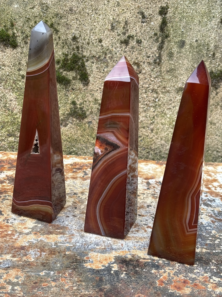 3 Obélisques en Agate rubanées 