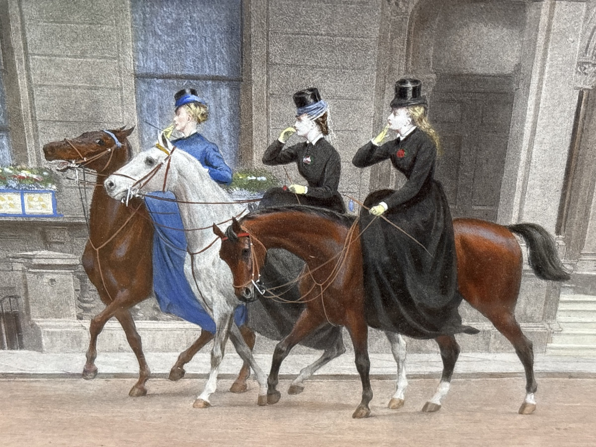 English Litho 19th Century By Girardet (83x 63.5cm.) Amazon Horse 