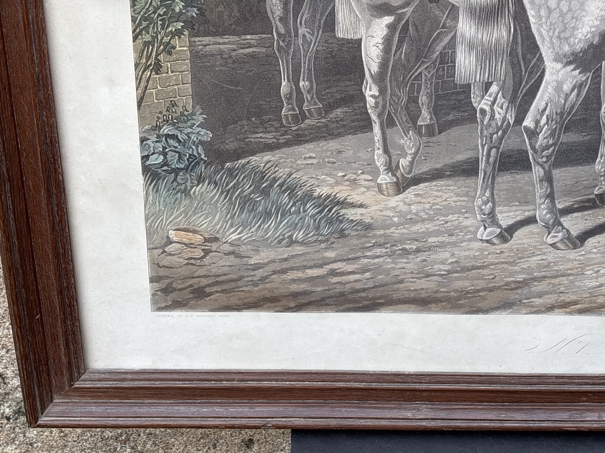 Large Lithograph: “coach Horses” By Charles Hunt, Late 19th Century -photo-2