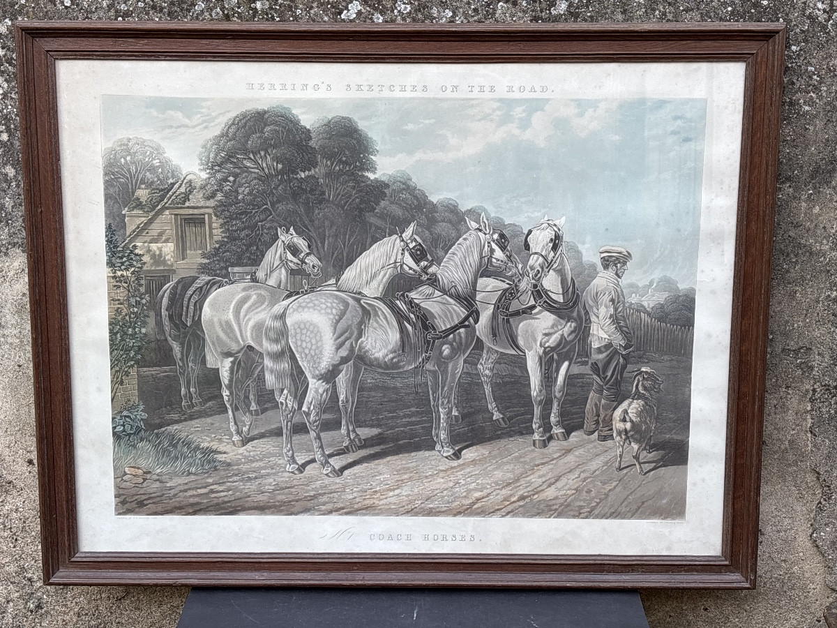 Large Lithograph: “coach Horses” By Charles Hunt, Late 19th Century 