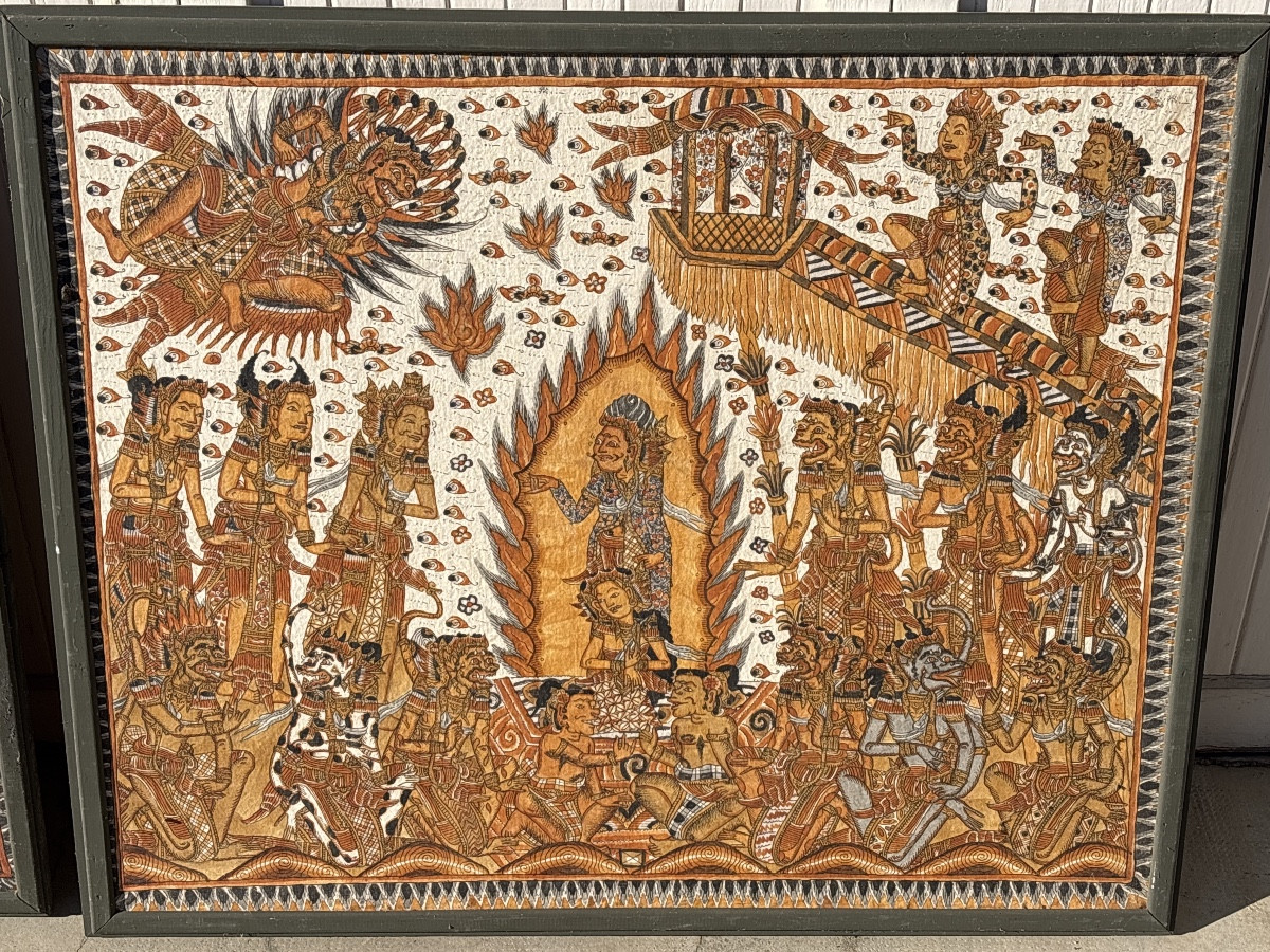 Inde Indonésie paire de panneaux peints -photo-3