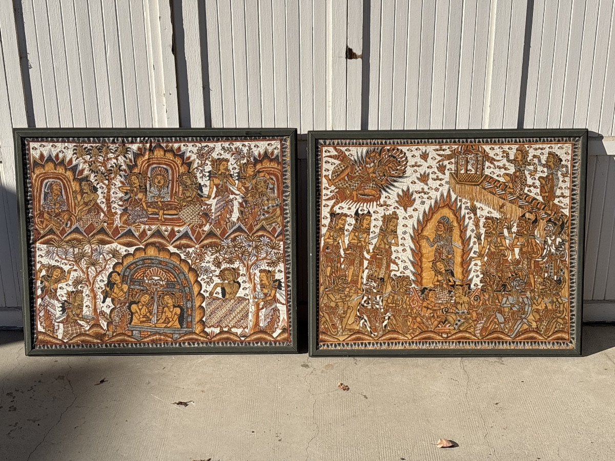 Inde Indonésie paire de panneaux peints 