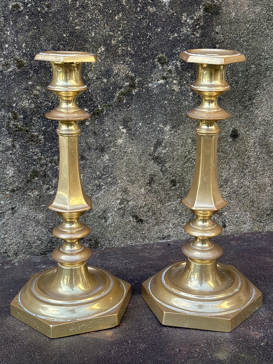 Large Pair Of Gold Bronze Candlesticks 