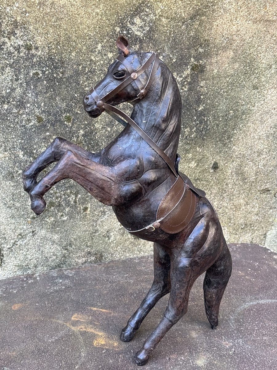 Leather Prancing Horse Circa 1960-70-photo-3