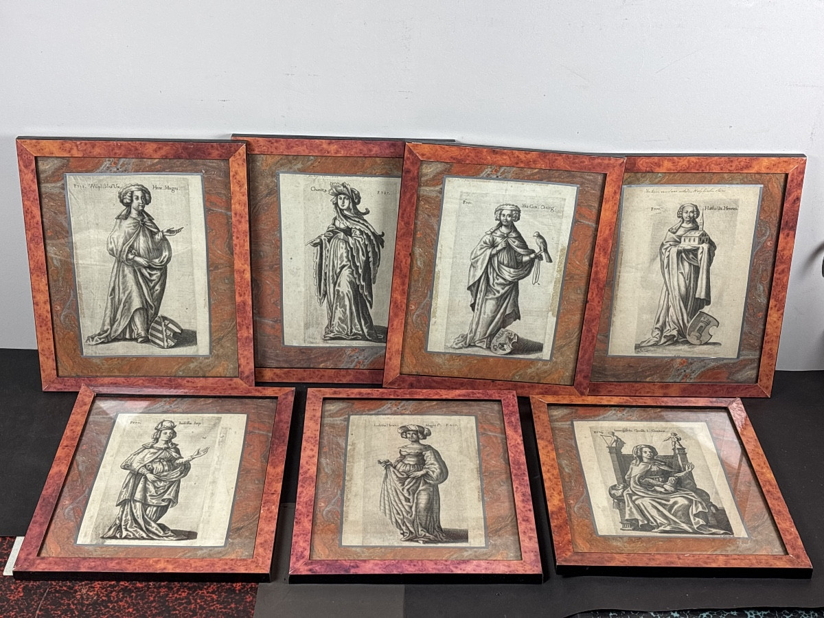 7 gravures début 17 eme Reines de Bavière - koniginnen von Bayern