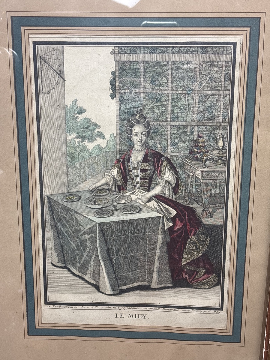 1697- Quatre Gravures Chez Antoine Trouvain Moments de la journée -photo-1