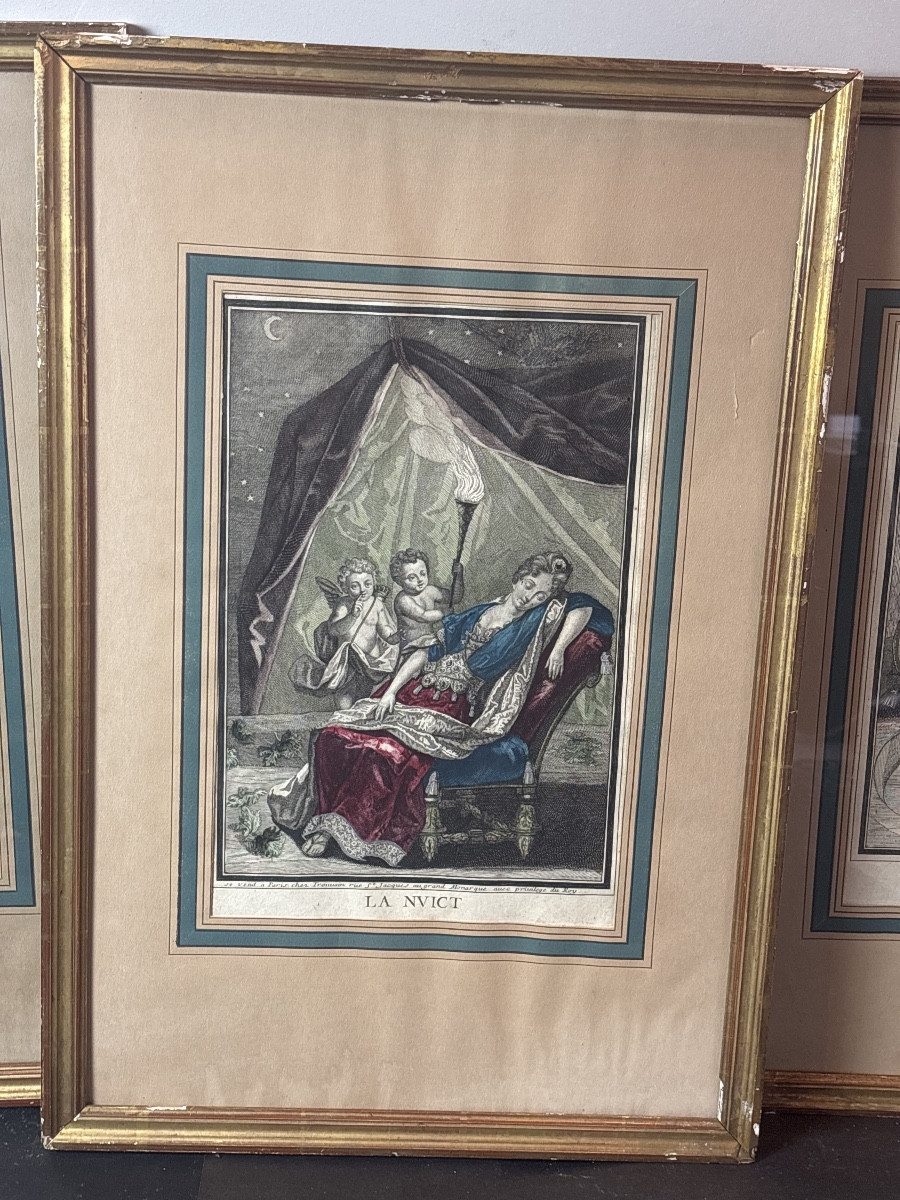 1697- Quatre Gravures Chez Antoine Trouvain Moments de la journée -photo-2