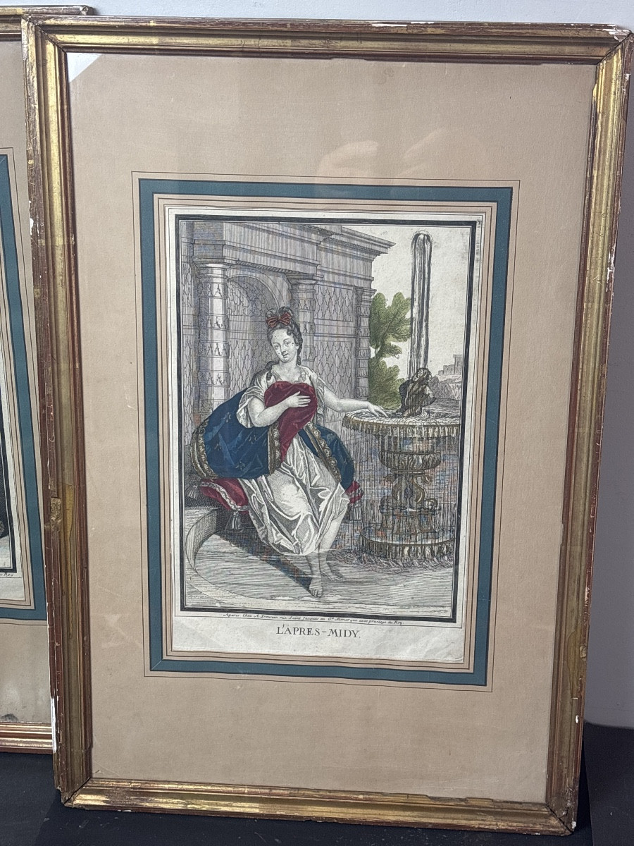 1697- Quatre Gravures Chez Antoine Trouvain Moments de la journée -photo-5