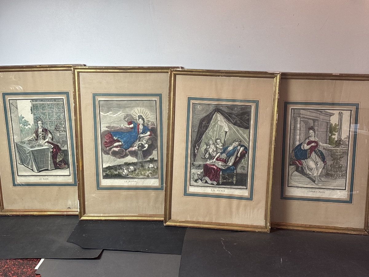 1697- Quatre Gravures Chez Antoine Trouvain Moments de la journée 