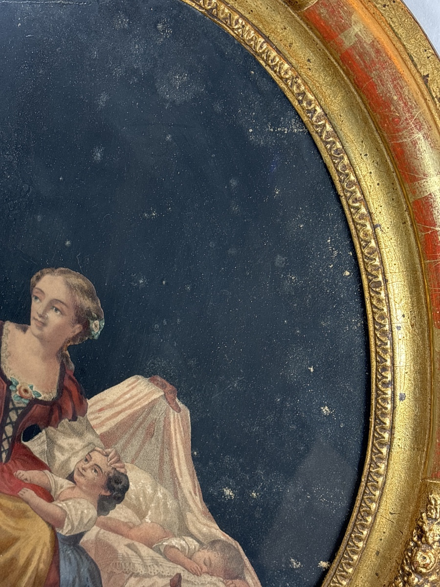 19th-century Lithograph In Its Original Medallion Frame -photo-2