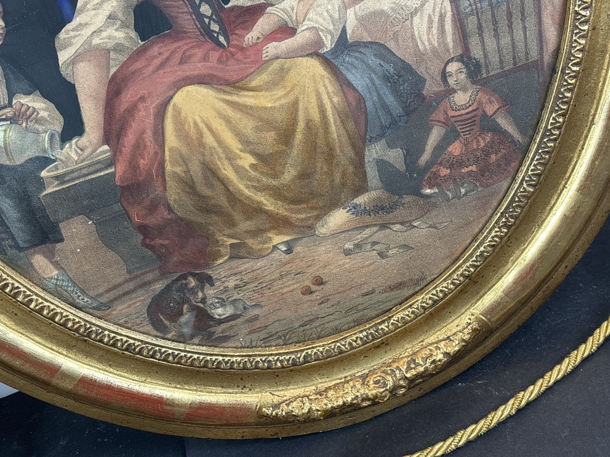 19th-century Lithograph In Its Original Medallion Frame -photo-3