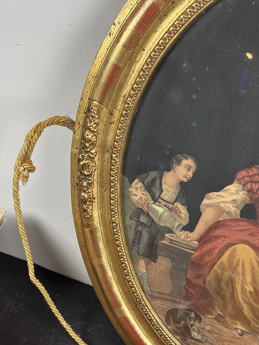 19th-century Lithograph In Its Original Medallion Frame -photo-4