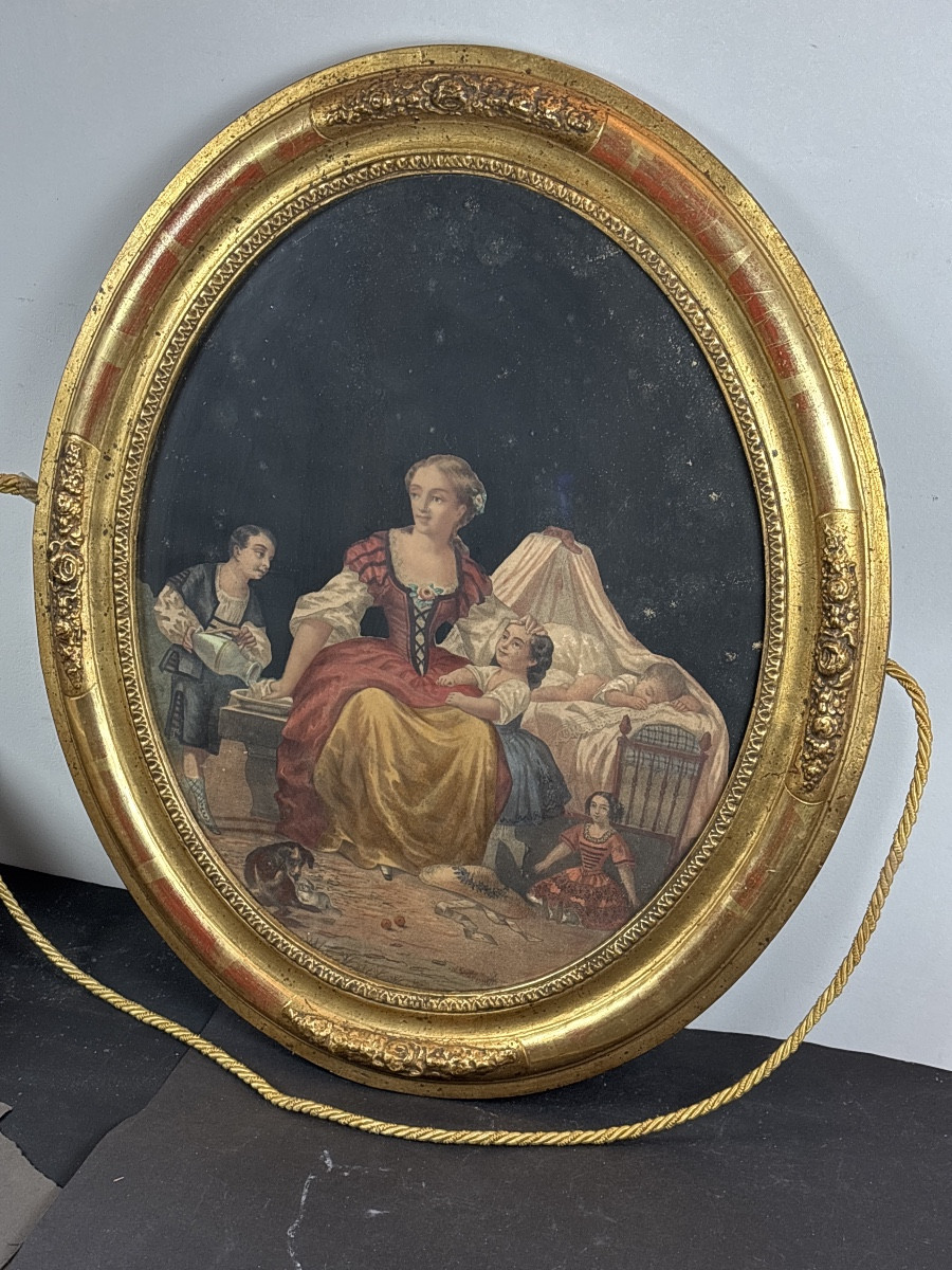 19th-century Lithograph In Its Original Medallion Frame 