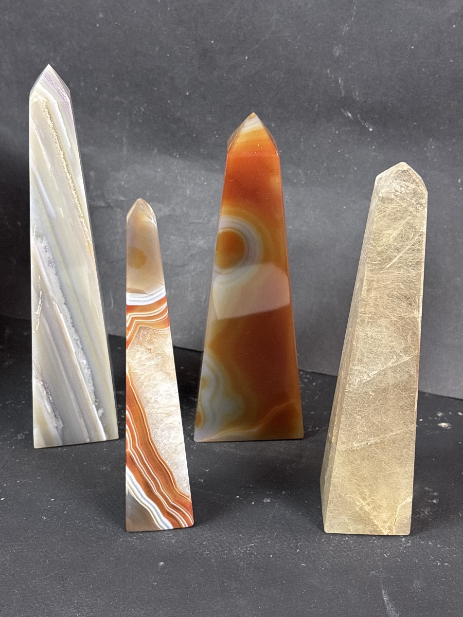4 Pyramids Made Of Agate Or Various Minerals -photo-3