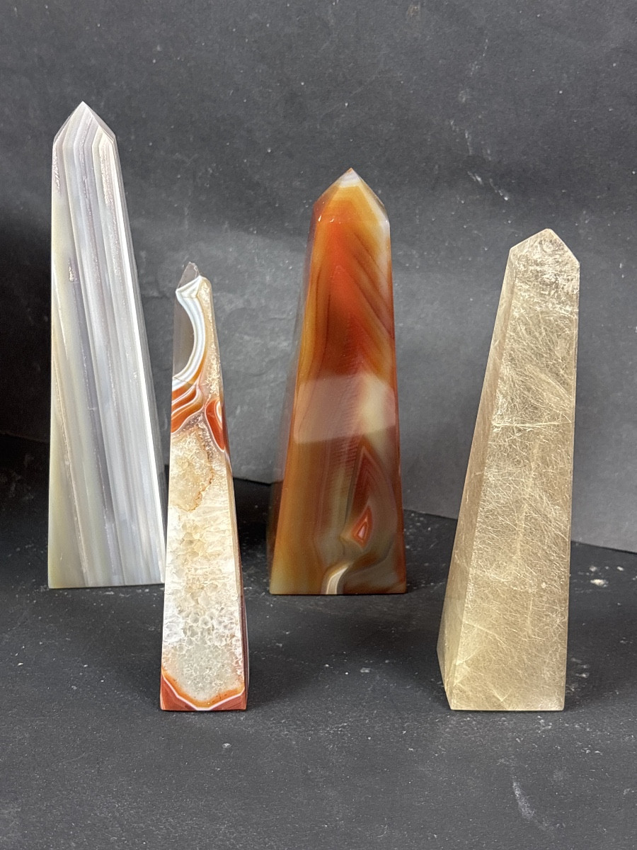 4 Pyramids Made Of Agate Or Various Minerals -photo-4