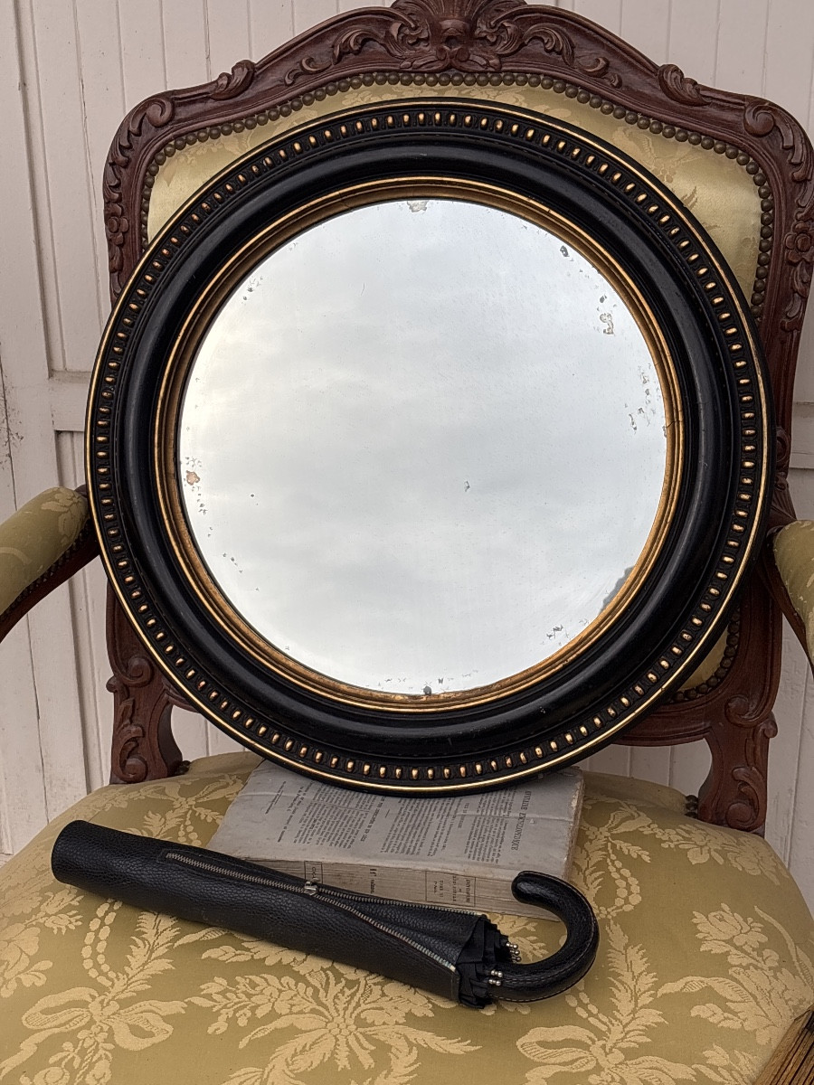 Round Oculus Mirror, Late 19th Century, Napoleon III Period, Mercury Glass -photo-3