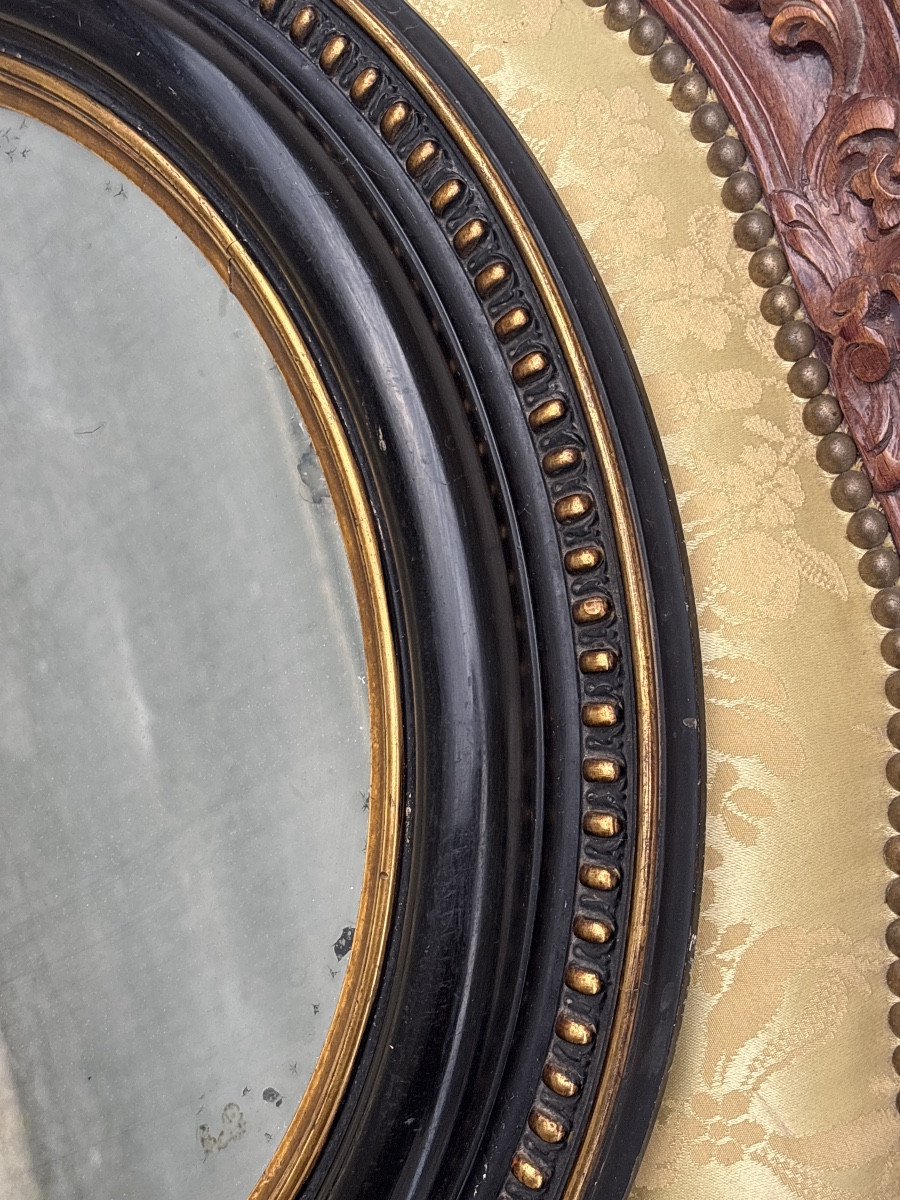 Round Oculus Mirror, Late 19th Century, Napoleon III Period, Mercury Glass -photo-1