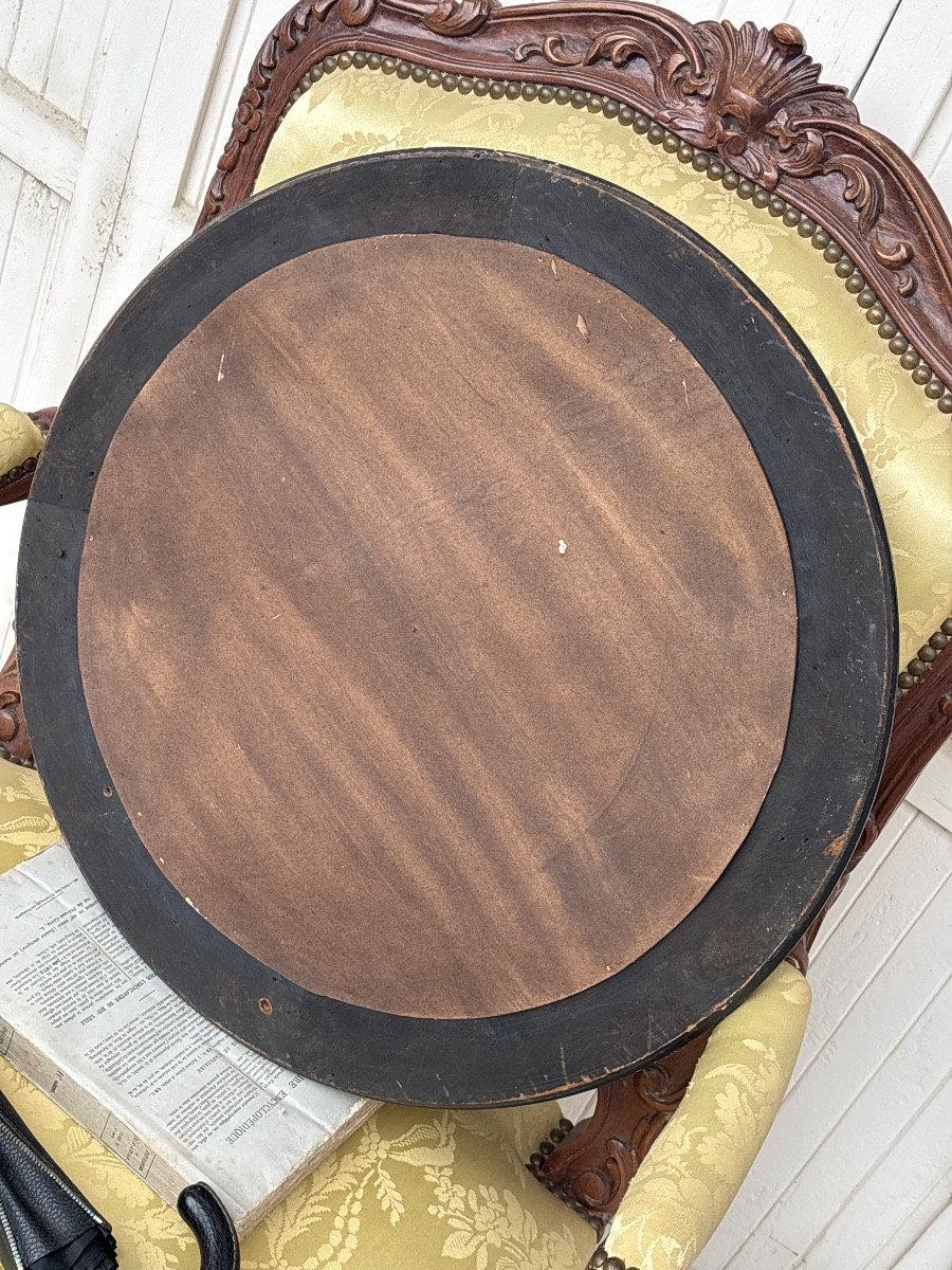 Round Oculus Mirror, Late 19th Century, Napoleon III Period, Mercury Glass -photo-2