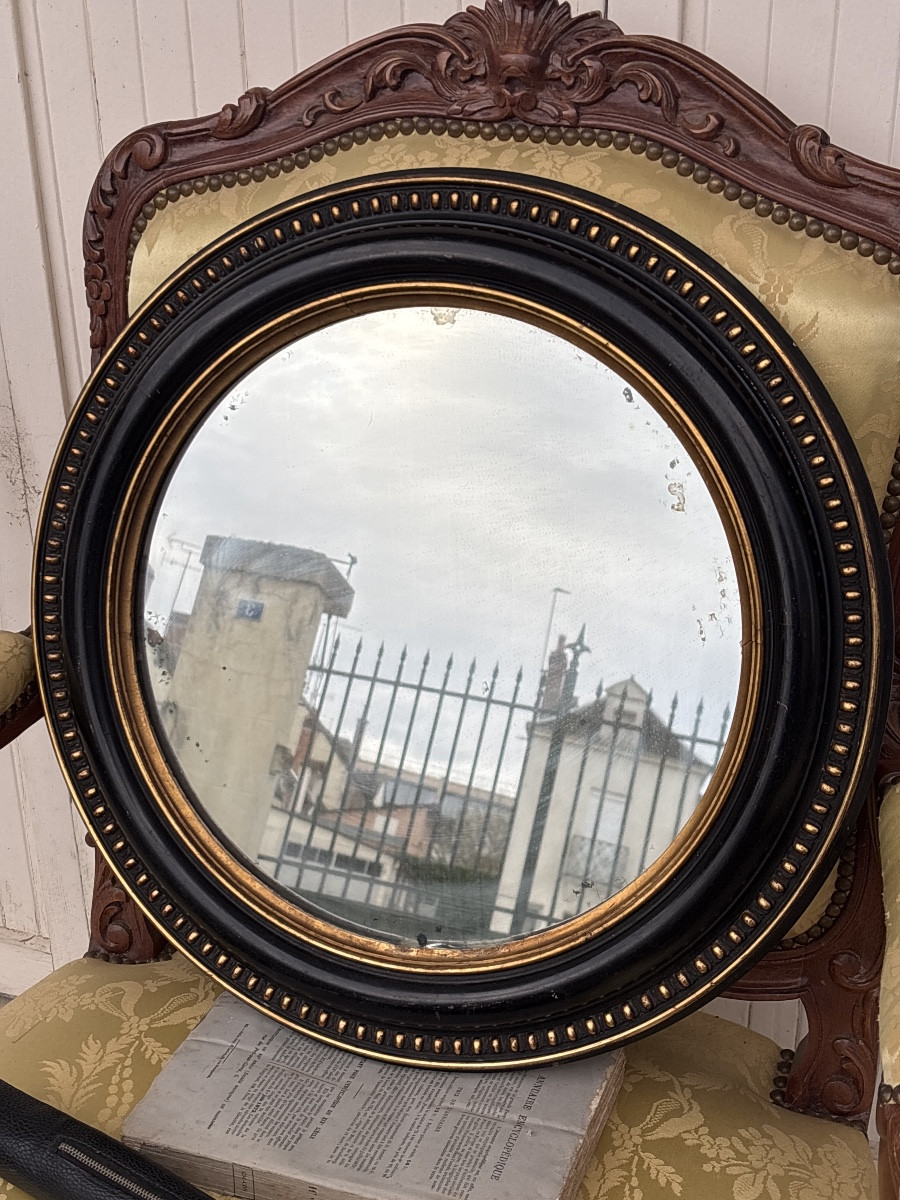 Round Oculus Mirror, Late 19th Century, Napoleon III Period, Mercury Glass 