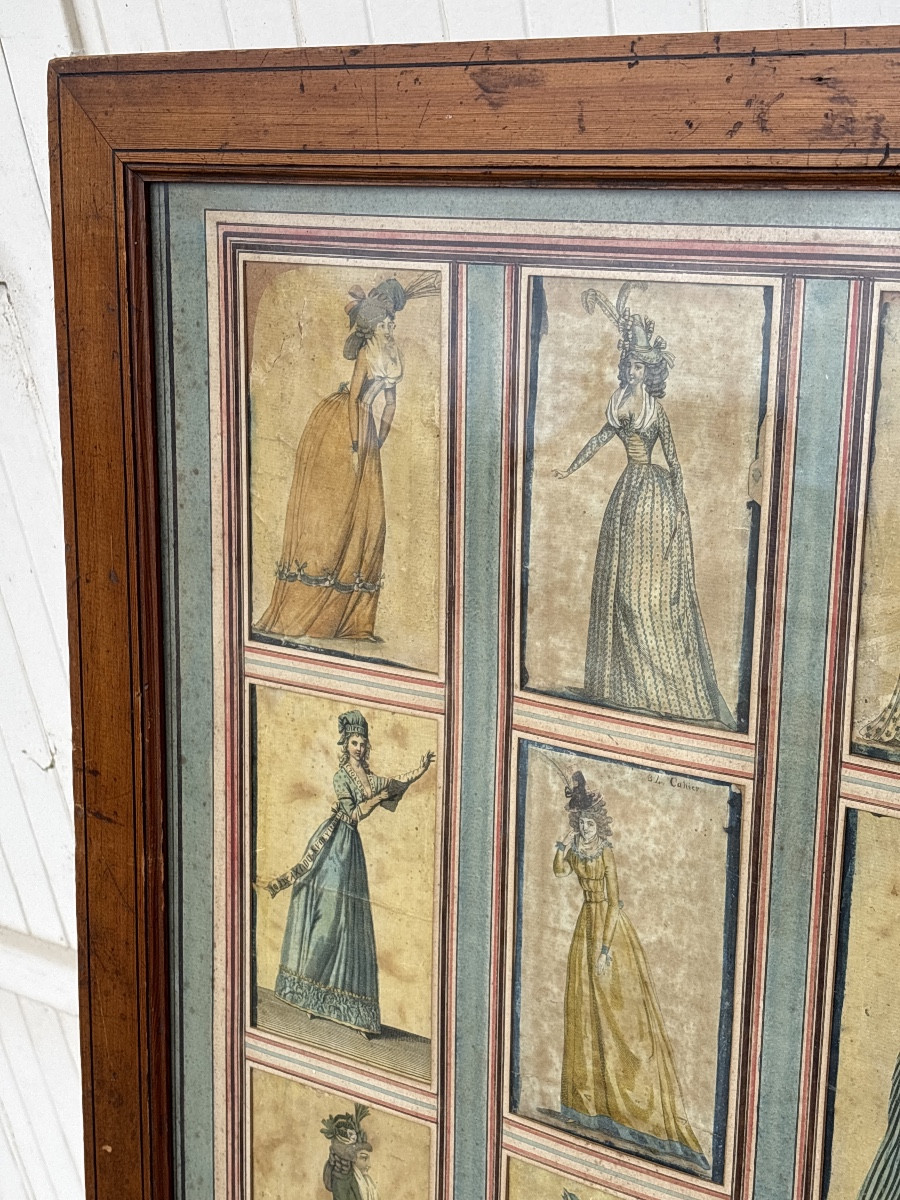 Framed Border With 12 18th-century Fashion Engravings -photo-2