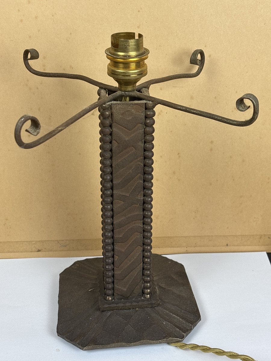 Art Deco Hammered Wrought Iron Lamp Base 