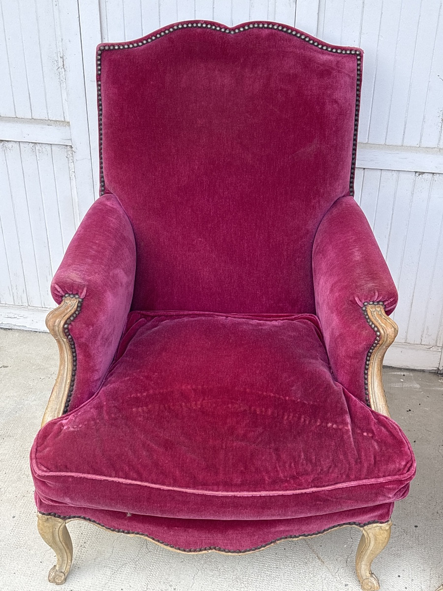 Paire Fauteuils Club Velours vers 1960-photo-2