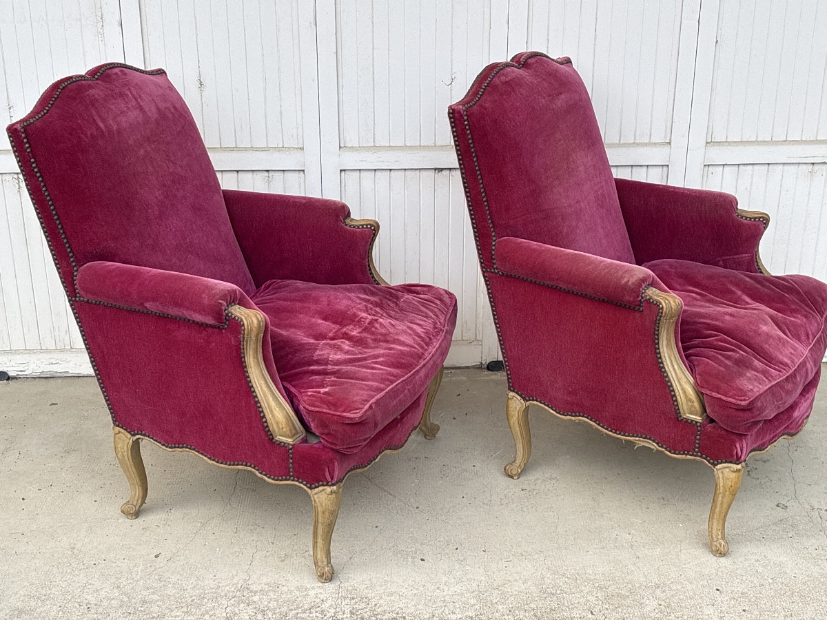 Paire Fauteuils Club Velours vers 1960-photo-4