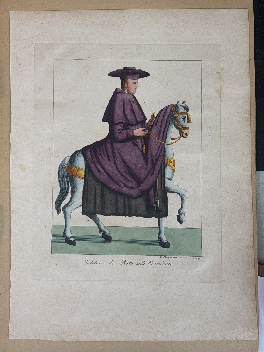 G. Capparoni 1828 Gravure d un Prelat coloriée à la main.-photo-2