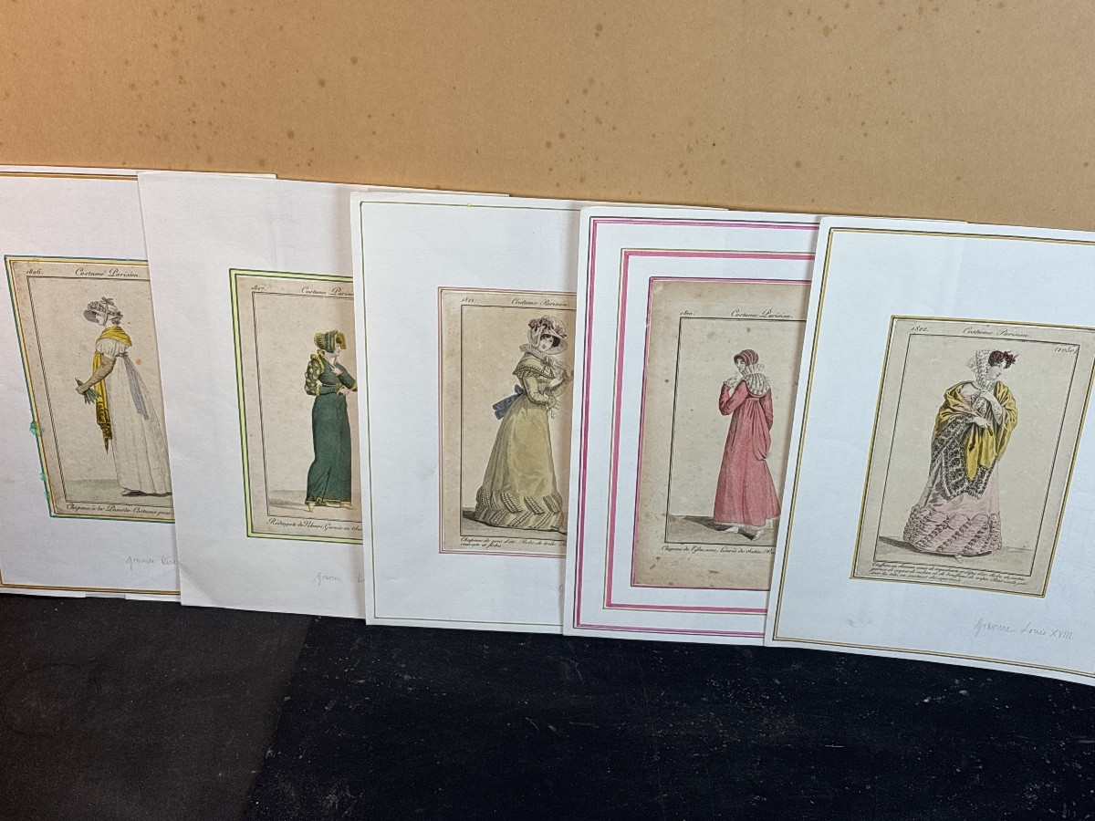 4 Engravings Of Parisian Costume From 1806 To 1822. Fashion 