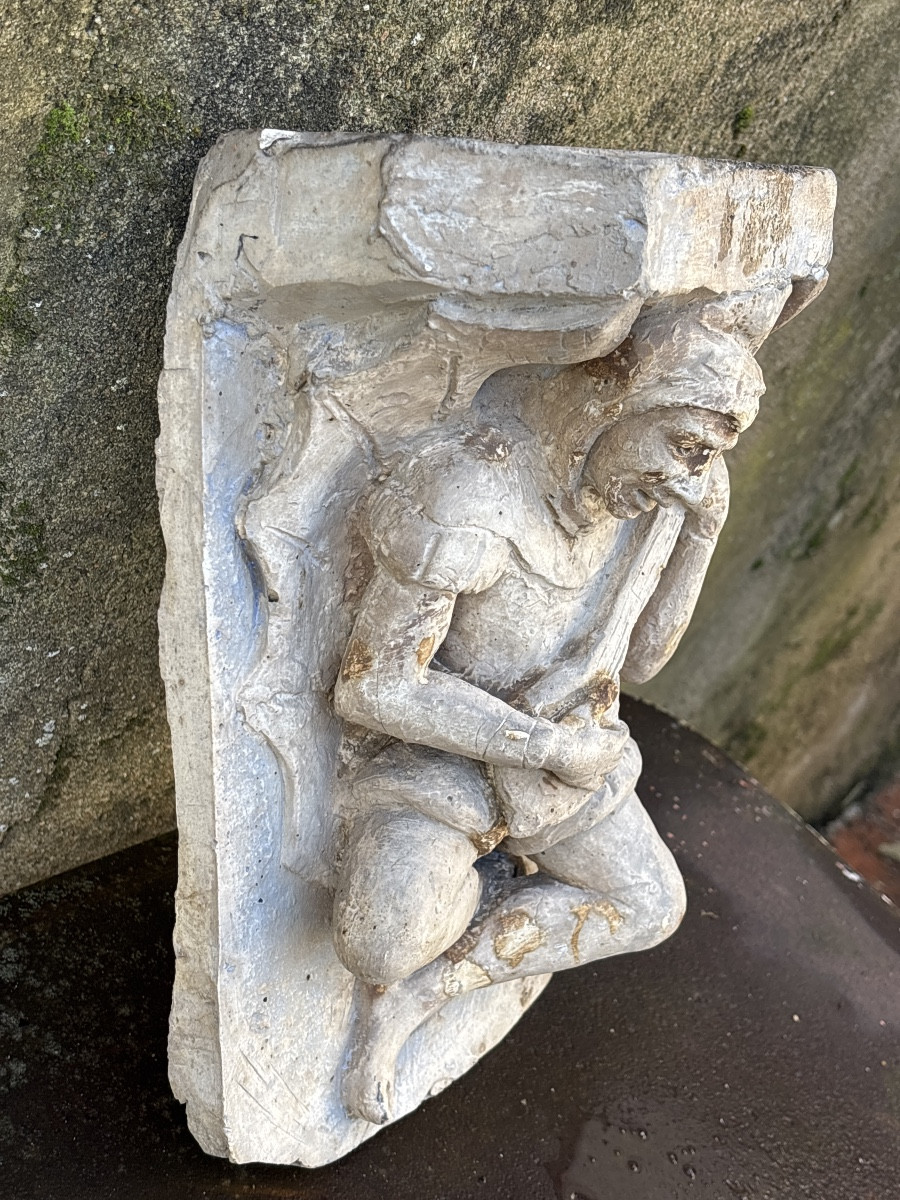 Renaissance Style Troubadour Wall Console, Stucco, Circa 1900, Lamp Base -photo-2