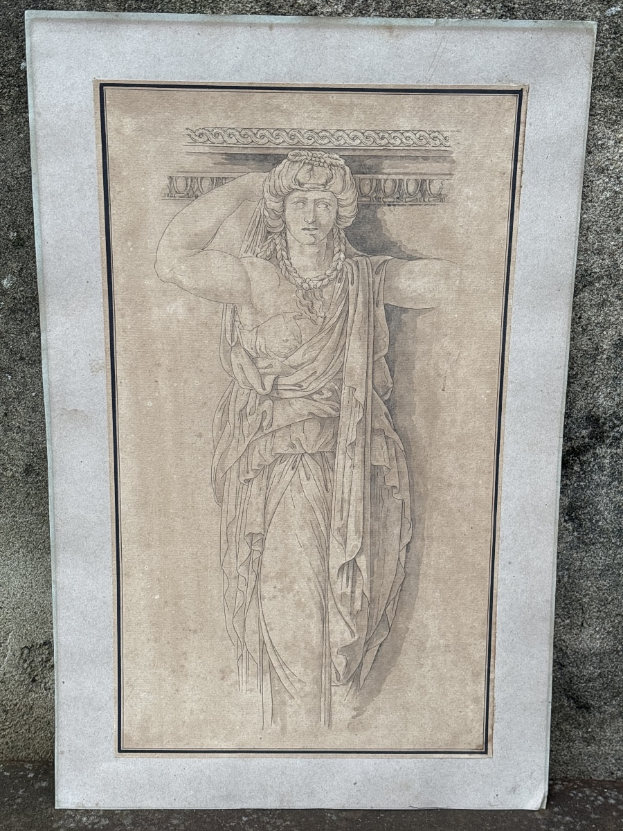 Dessin Cariatide vers 1820 d après l Antique à la plume 