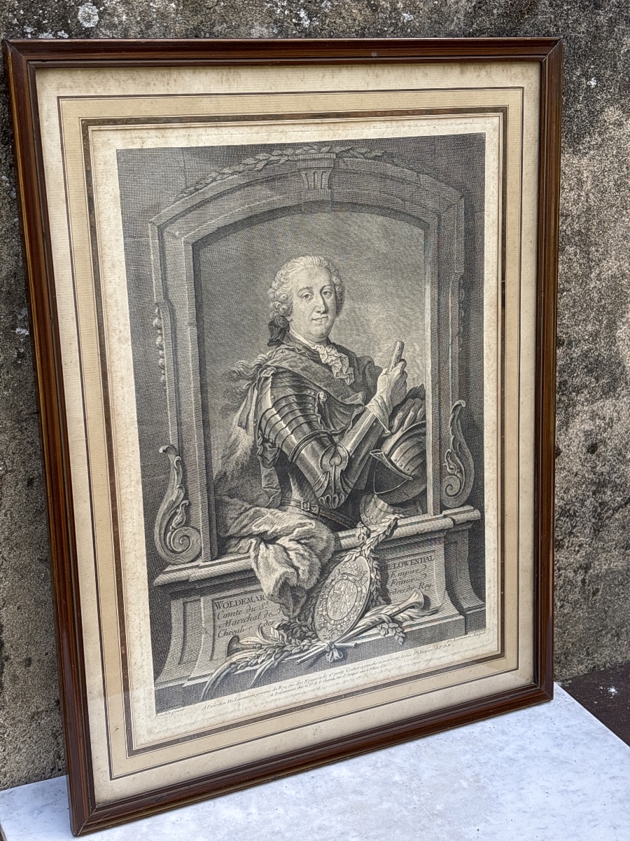 Field Marshal Woldemar De Lowendal (1700-1755) 18th Century Portrait + 2 Engravings: -photo-1