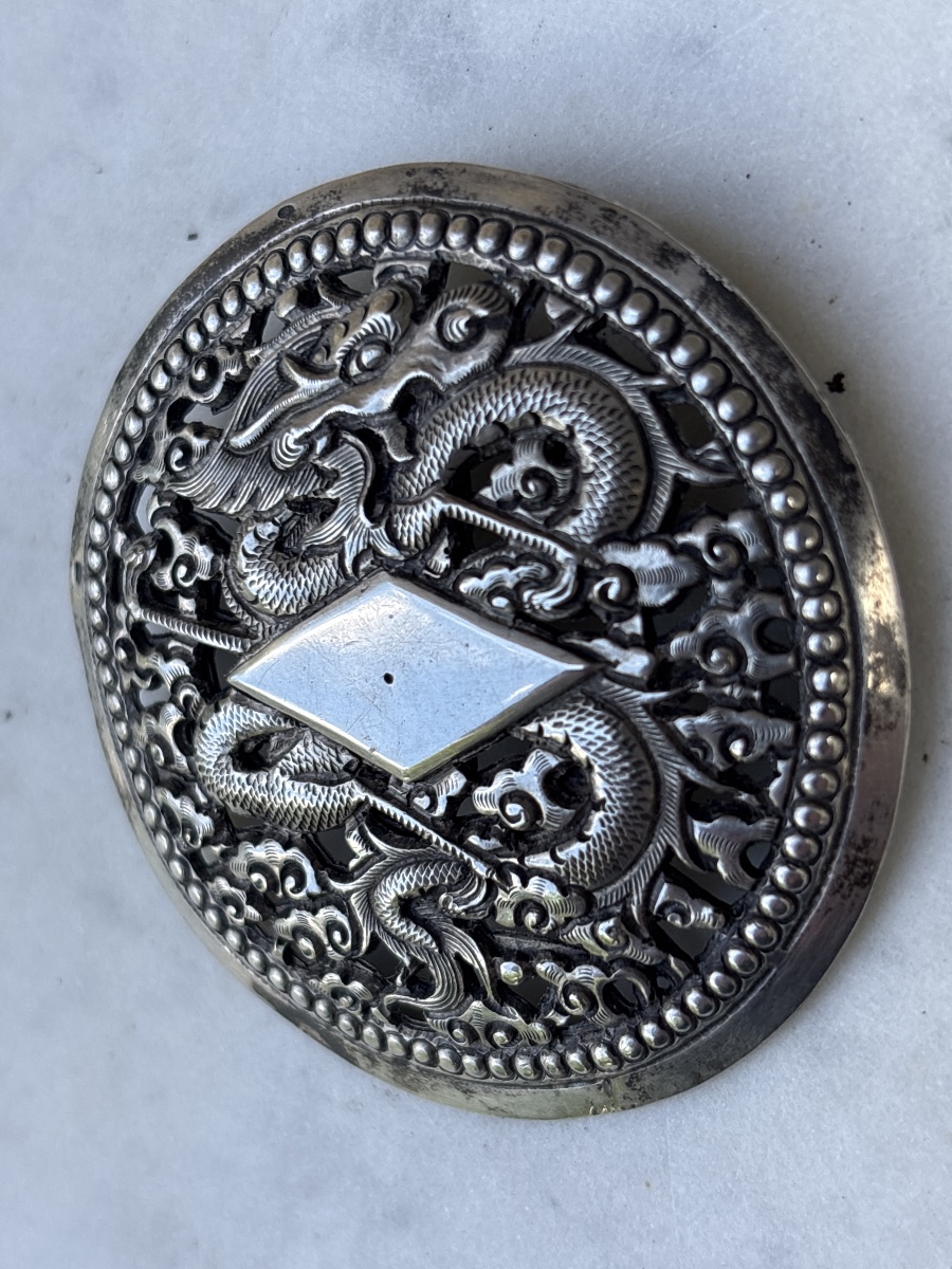 Vietnam Indochine Médaillon Broche en Argent vers 1900 au Dragon -photo-4