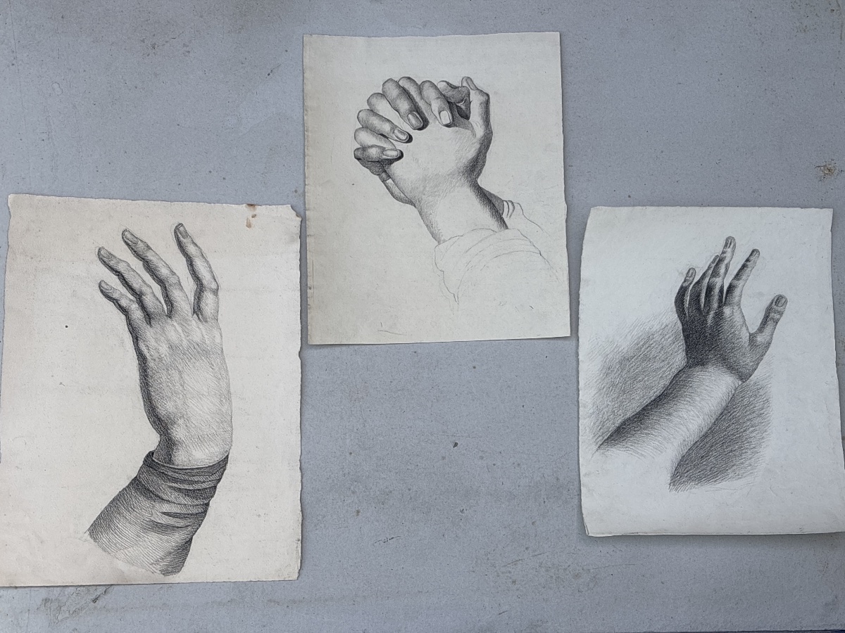 3 Studies Of Hands From The 19th Century 