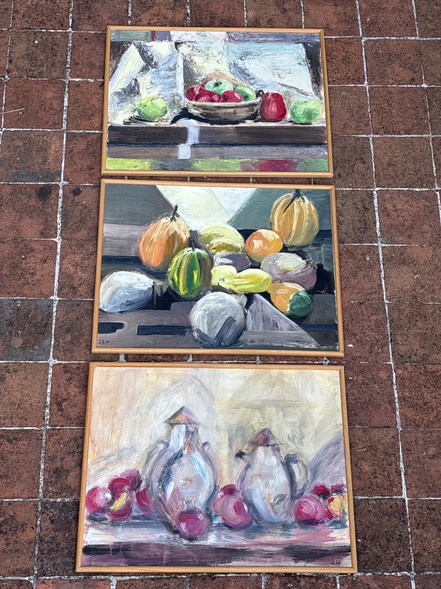 Lehot (20th Century) 3 Oil Paintings On Cardboard, Still Lifes -photo-3