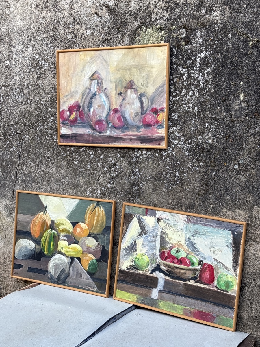 Lehot (20th Century) 3 Oil Paintings On Cardboard, Still Lifes -photo-4
