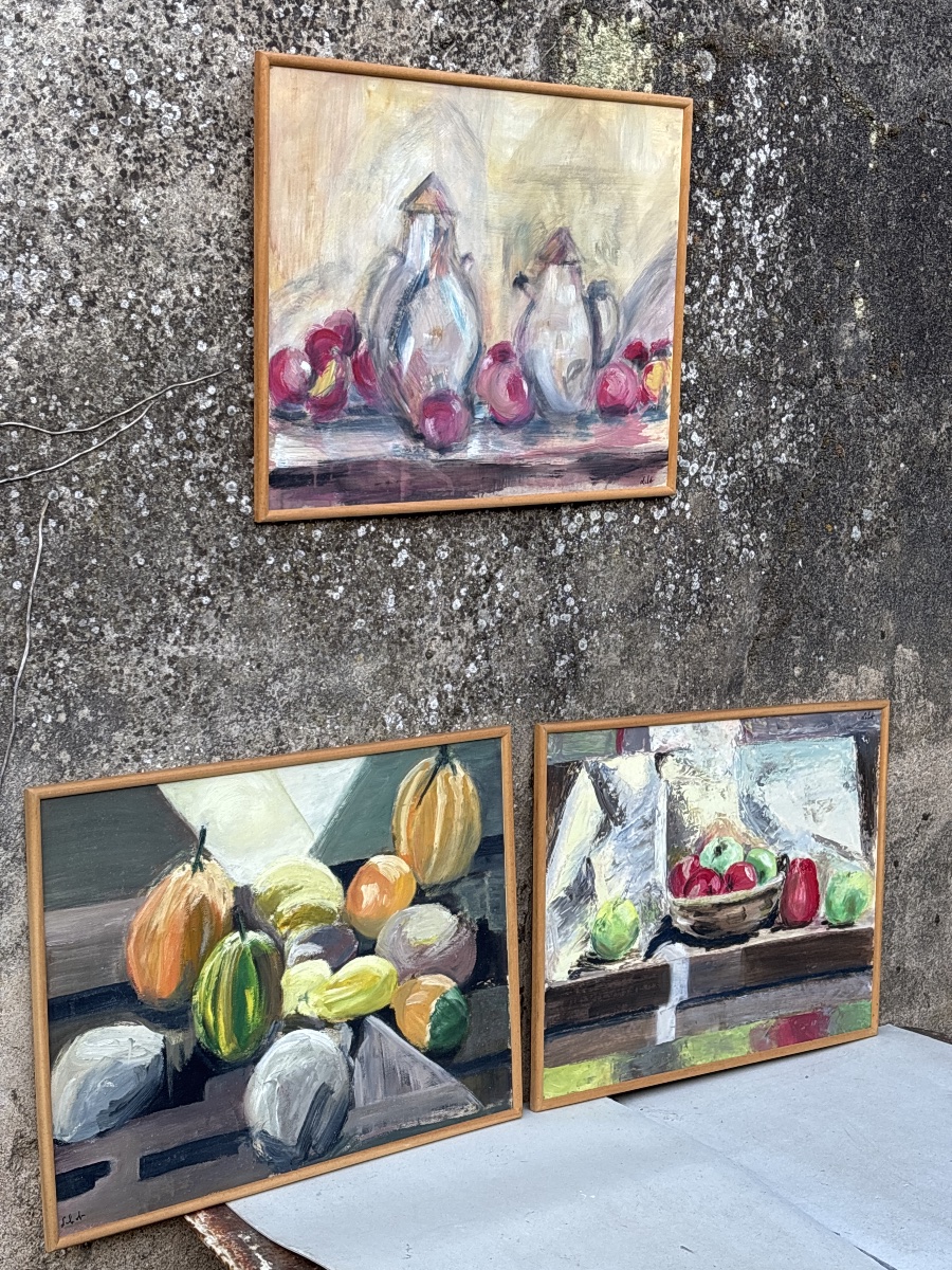 Lehot (20th Century) 3 Oil Paintings On Cardboard, Still Lifes -photo-5