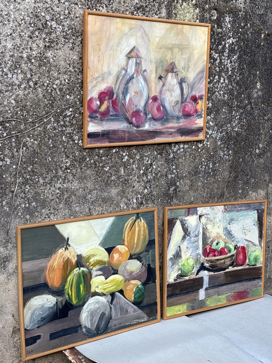 Lehot (20th Century) 3 Oil Paintings On Cardboard, Still Lifes 