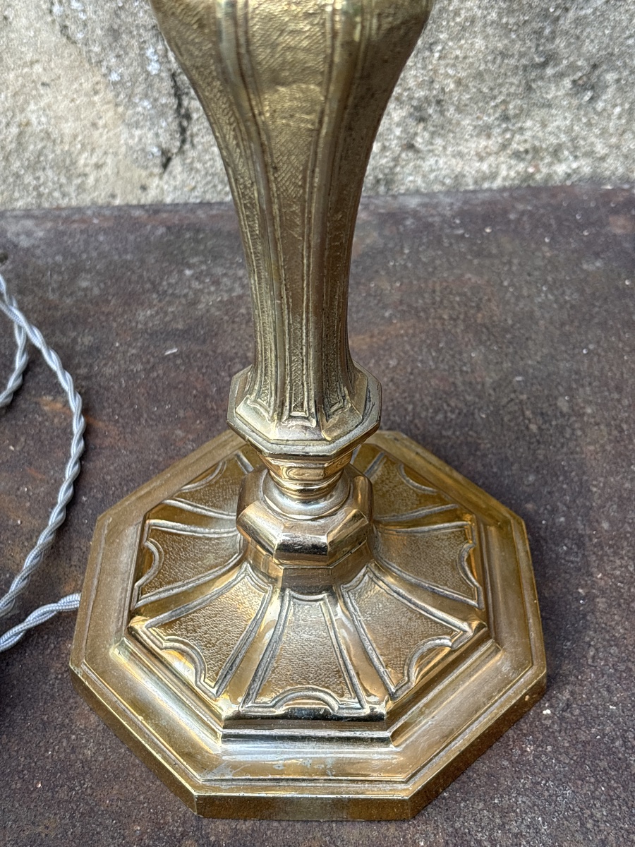 Lampe en Bronze doré Louis XVI et son abat jour sur mesure -photo-2