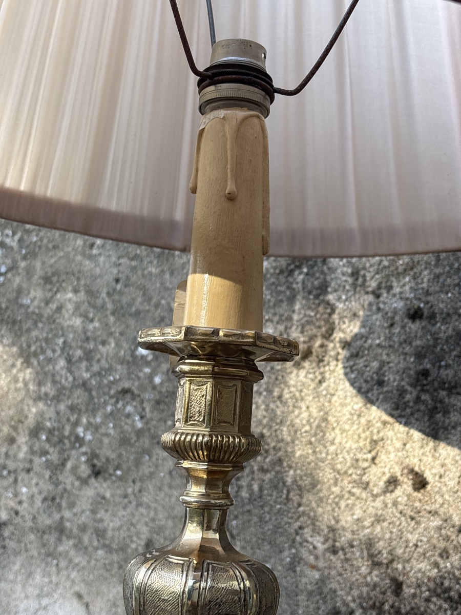 Lampe en Bronze doré Louis XVI et son abat jour sur mesure -photo-3