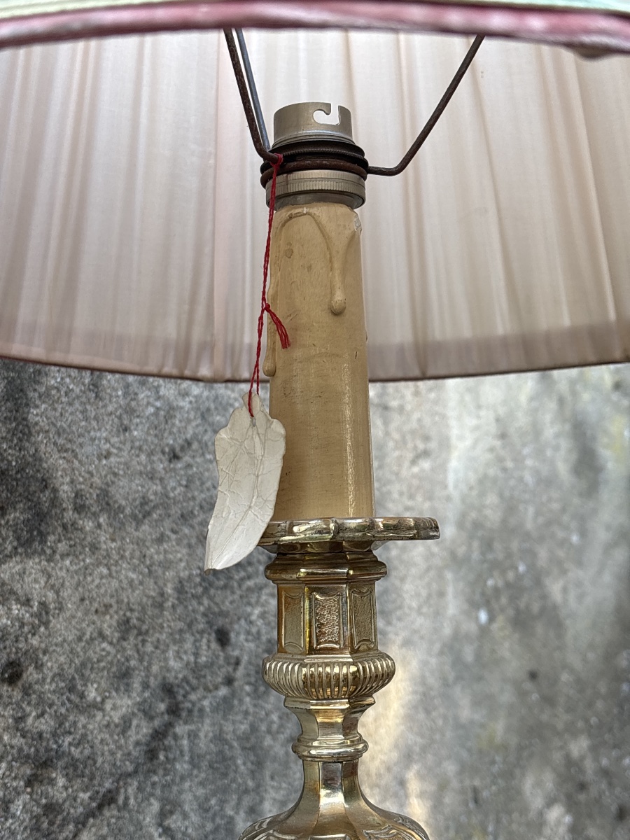 Lampe en Bronze doré Louis XVI et son abat jour sur mesure -photo-4