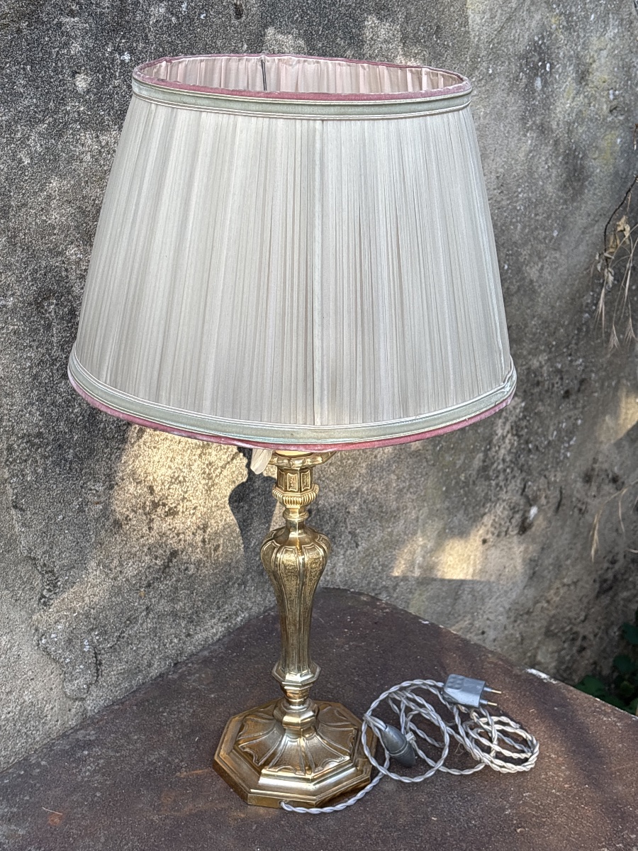 Lampe en Bronze doré Louis XVI et son abat jour sur mesure -photo-6