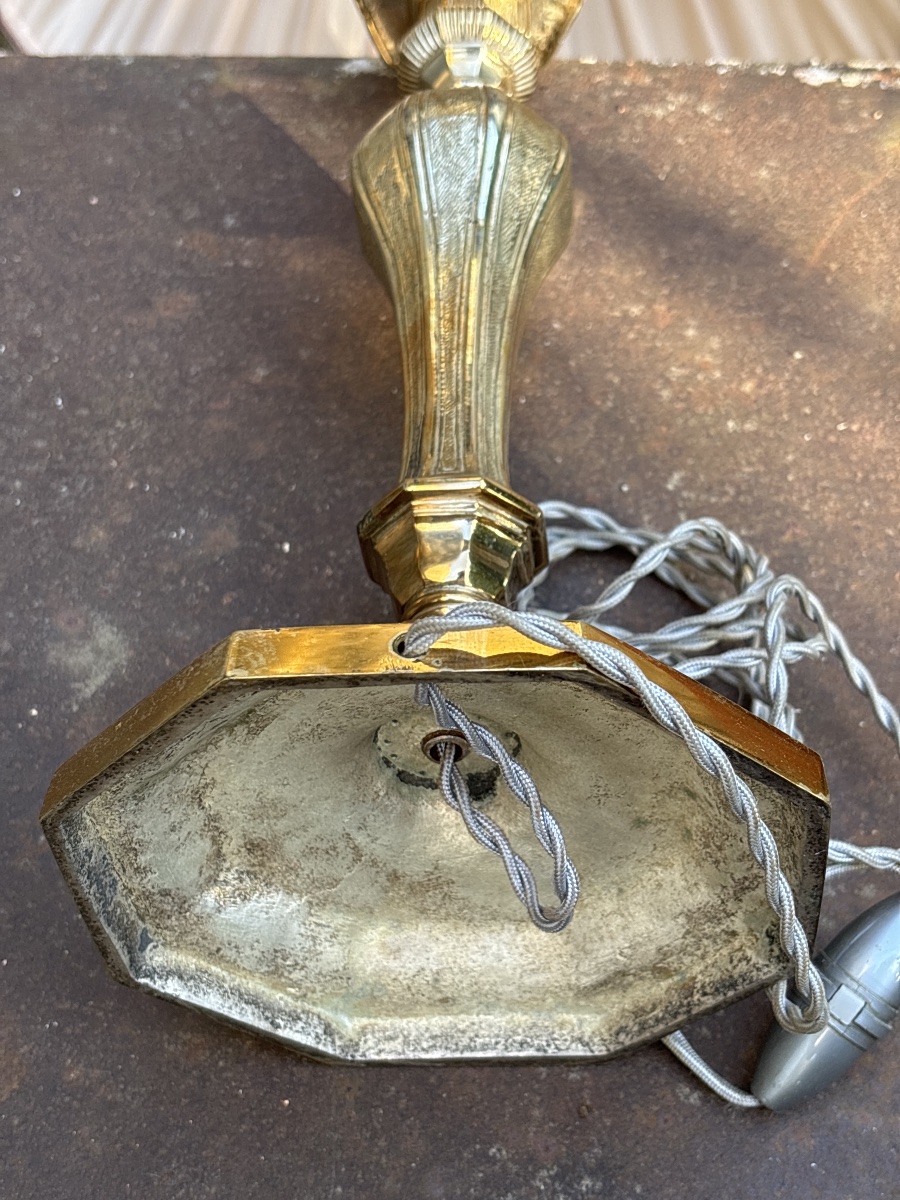 Lampe en Bronze doré Louis XVI et son abat jour sur mesure -photo-7