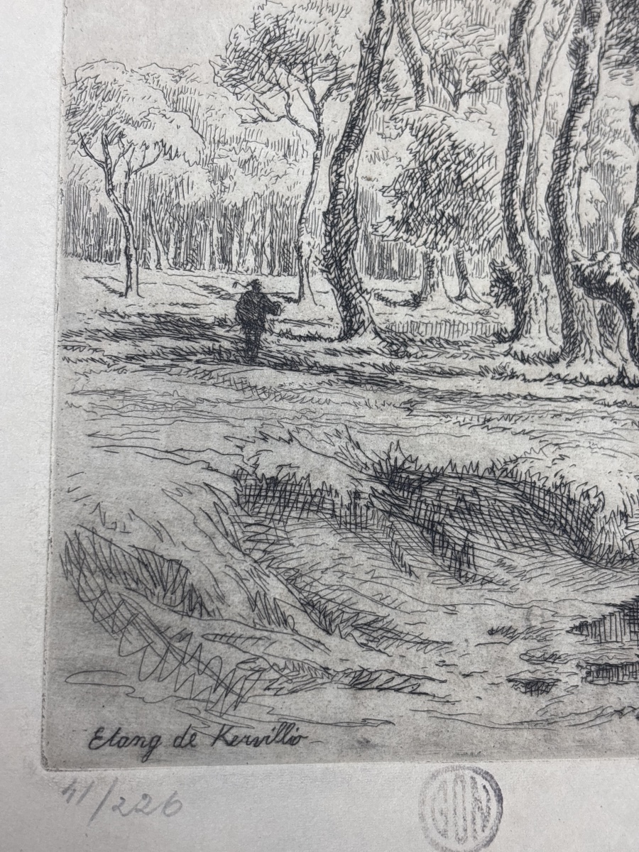 Maurice V. Acheter (1881–1963), Signed Etching With Stamp: Kervilio Pond, Morbihan -photo-2