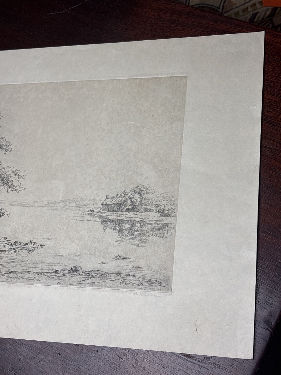 Maurice V. Acheter (1881–1963), Signed Etching With Stamp: Kervilio Pond, Morbihan -photo-1