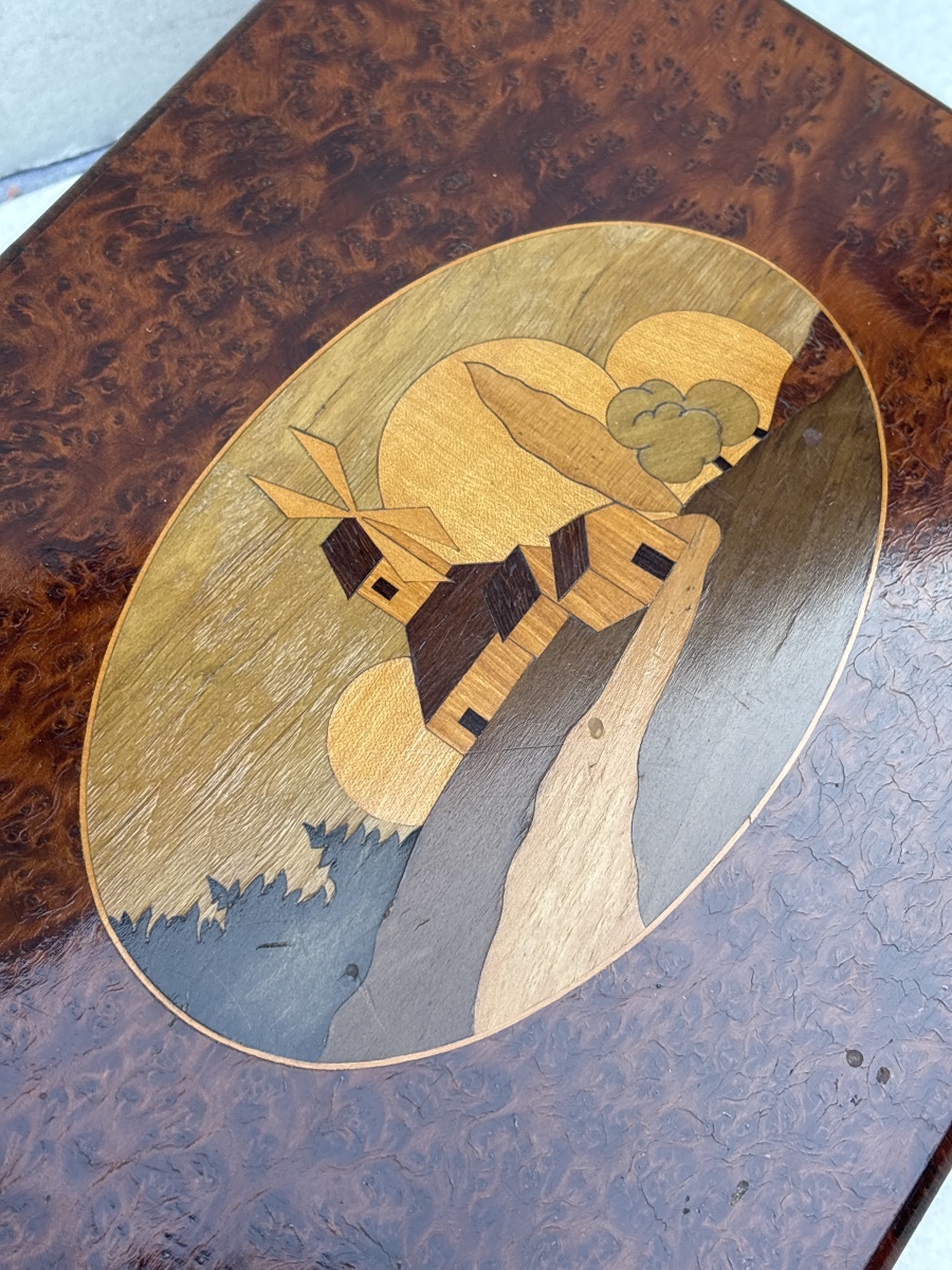 Coffret Loupe de Thuyas du 19 eme et marqueterie. -photo-2