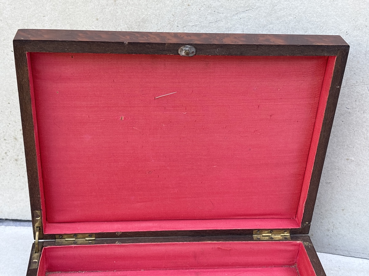 Coffret Loupe de Thuyas du 19 eme et marqueterie. -photo-5